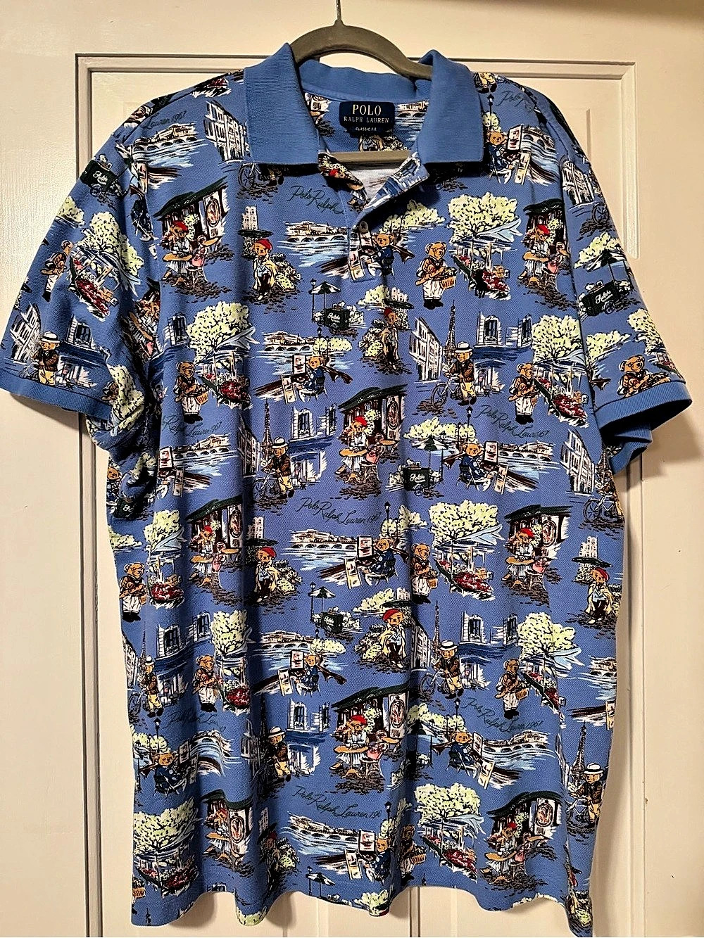 Polo Ralph Lauren Classic Fit Printed Polo Shirt in Blue Like New